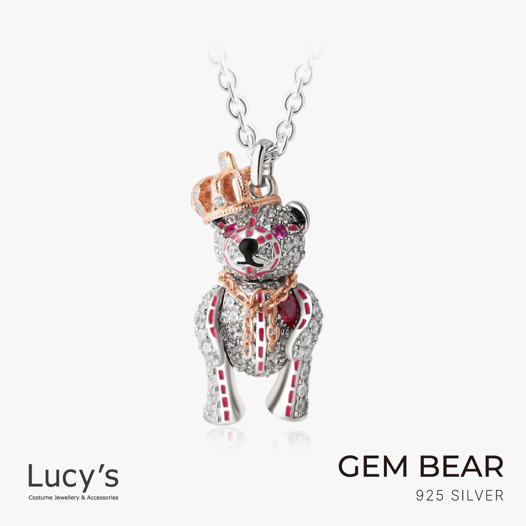 純銀寶石小熊系列｜滿鑽皇家小熊 項鍊 (127154)