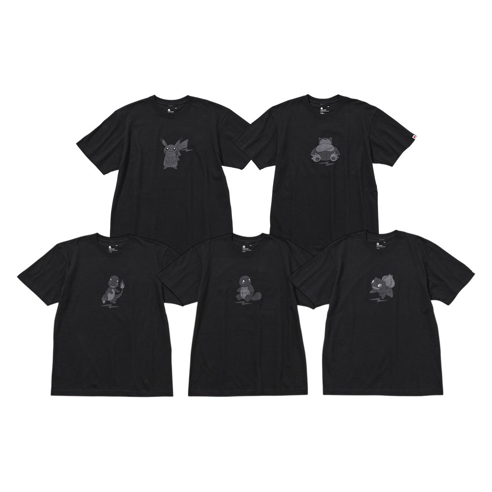 Fragment x Pokemon Thunderbolt Project 皮卡丘、卡比獸、小火龍、傑尼龜、妙蛙種子 黑 短袖