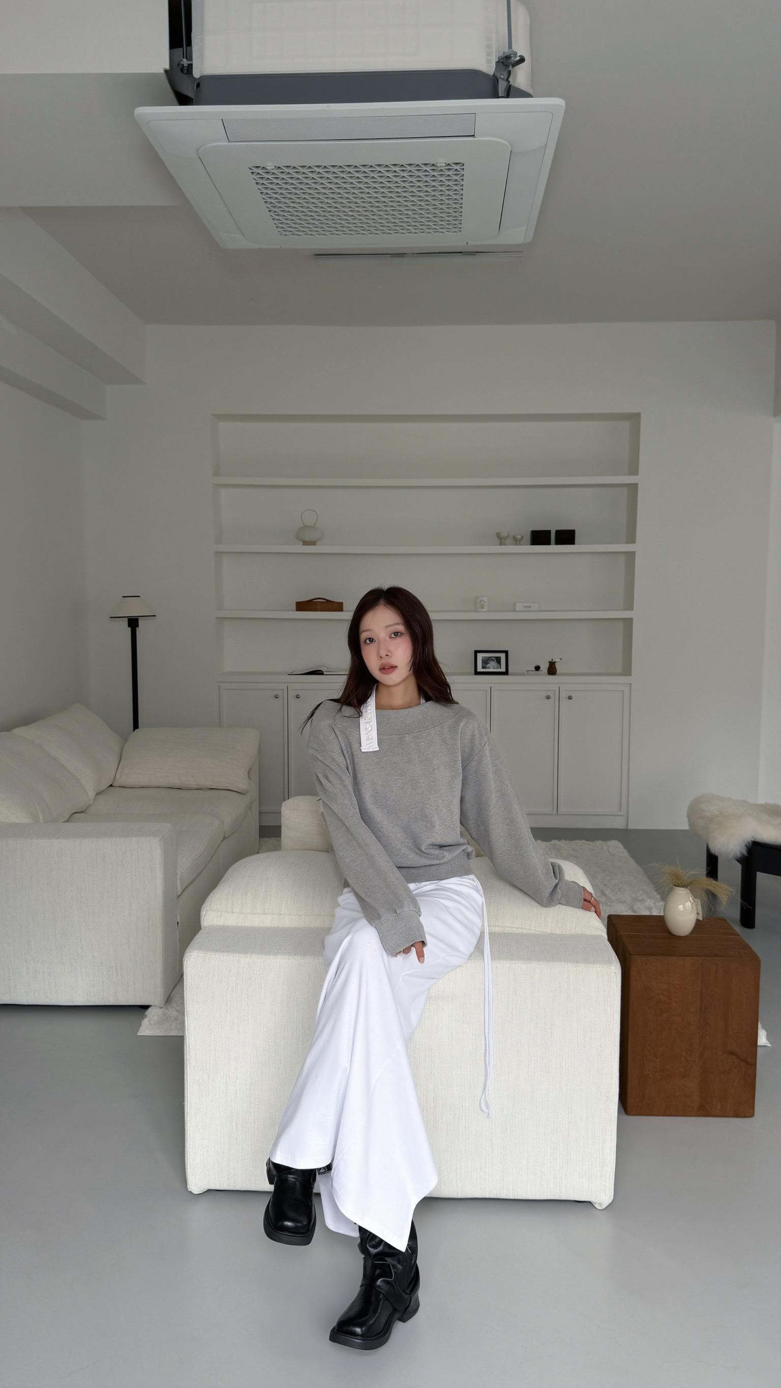 陪你入秋斜肩衛衣(灰/黑)