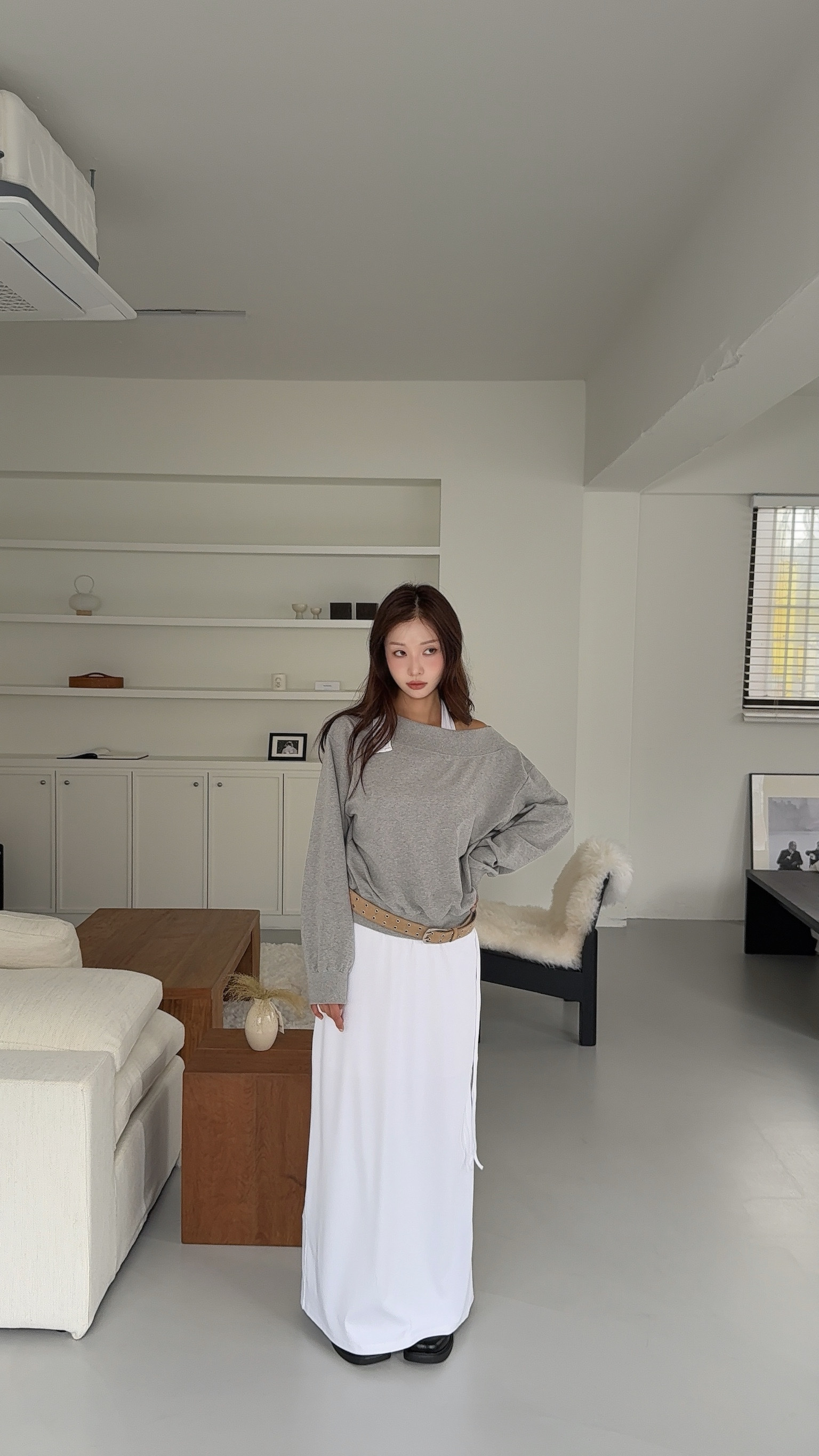 陪你入秋斜肩衛衣(灰/黑)