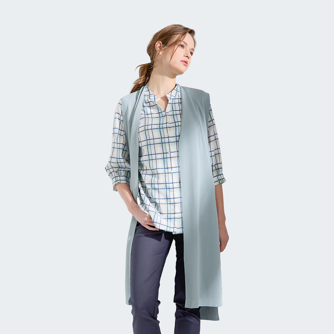 輕盈垂墜感長版罩衫背心