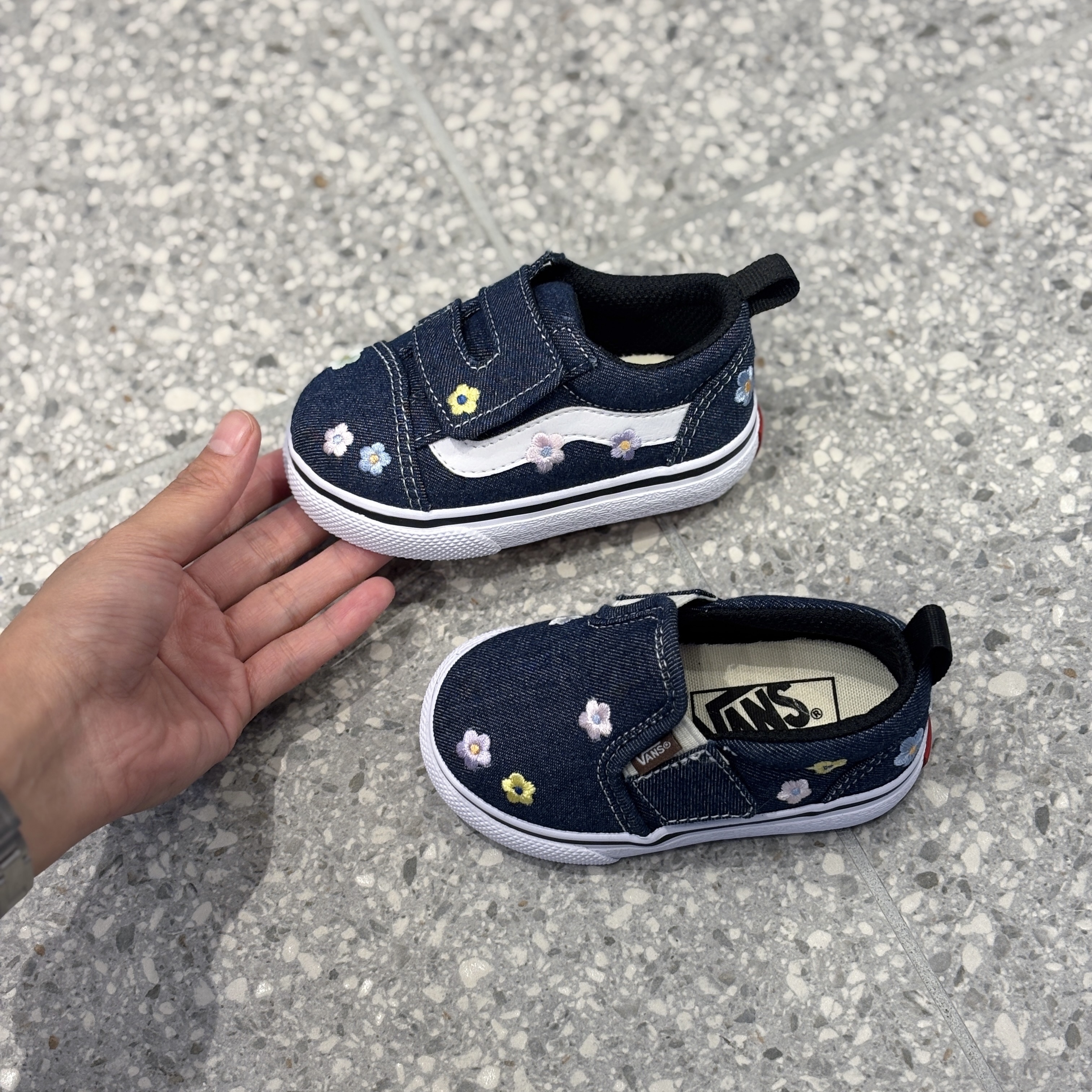 Vans Denim 日本新款 牛仔藍 丹寧 小雛菊 小花 好穿脫 小童 童鞋 V36TDL V98TDL