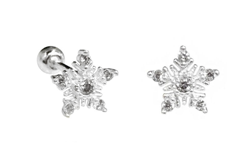 純銀鑲鑽雪花造型鎖珠式耳環