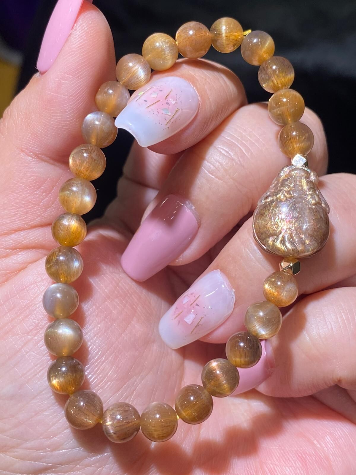 高質香檳金太陽骨幹配龍龜手串