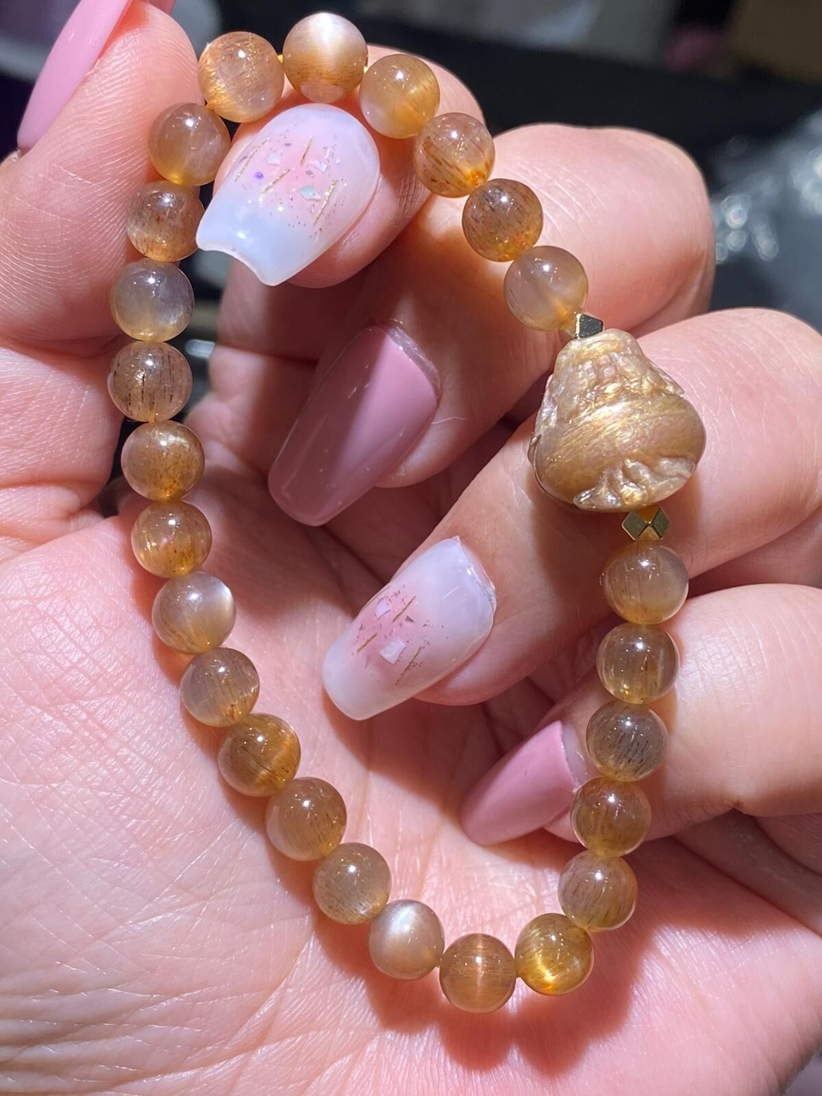 高質香檳金太陽骨幹配龍龜手串