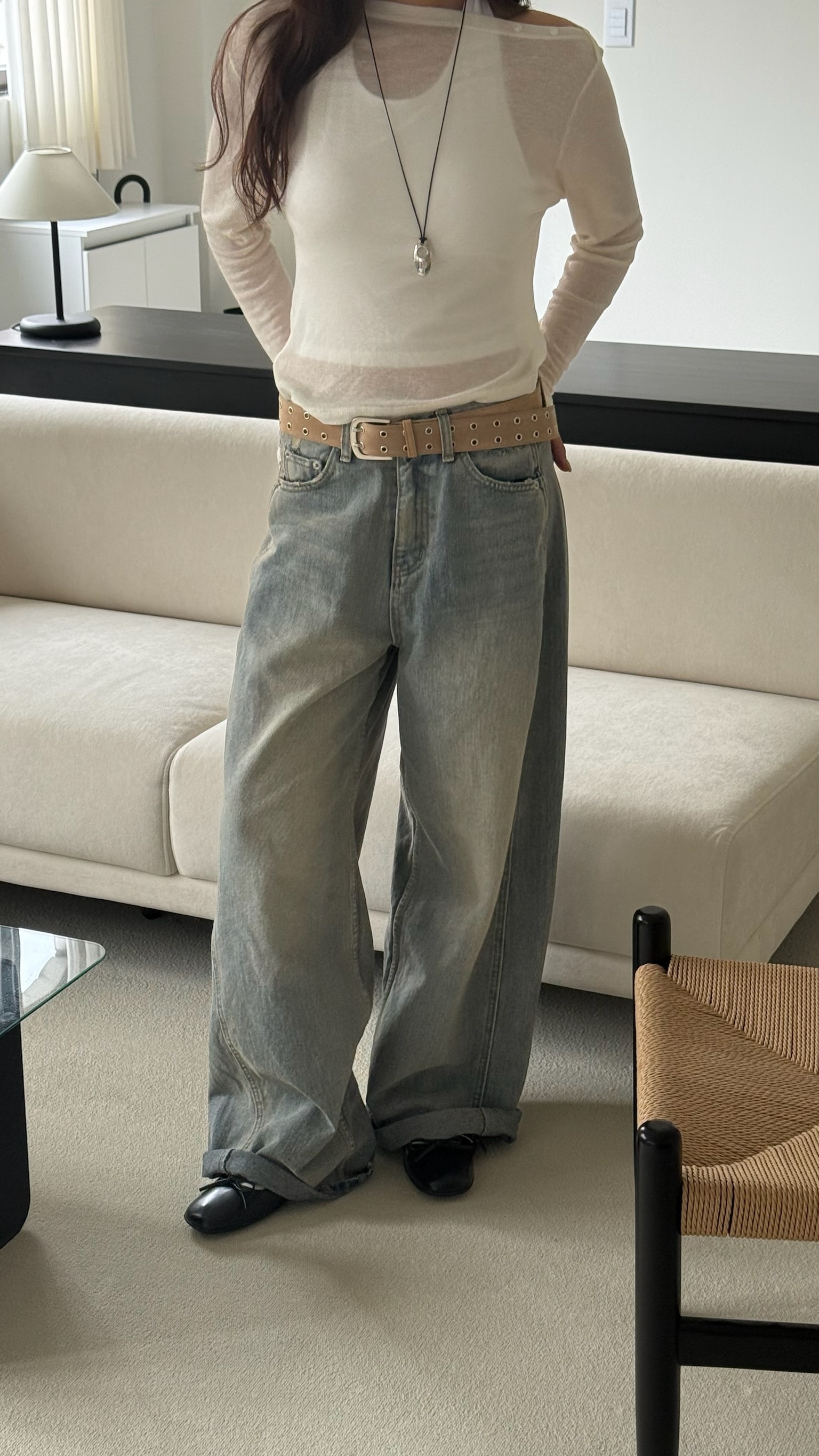 今年必備～髒髒牛仔寬直筒褲(s/m)