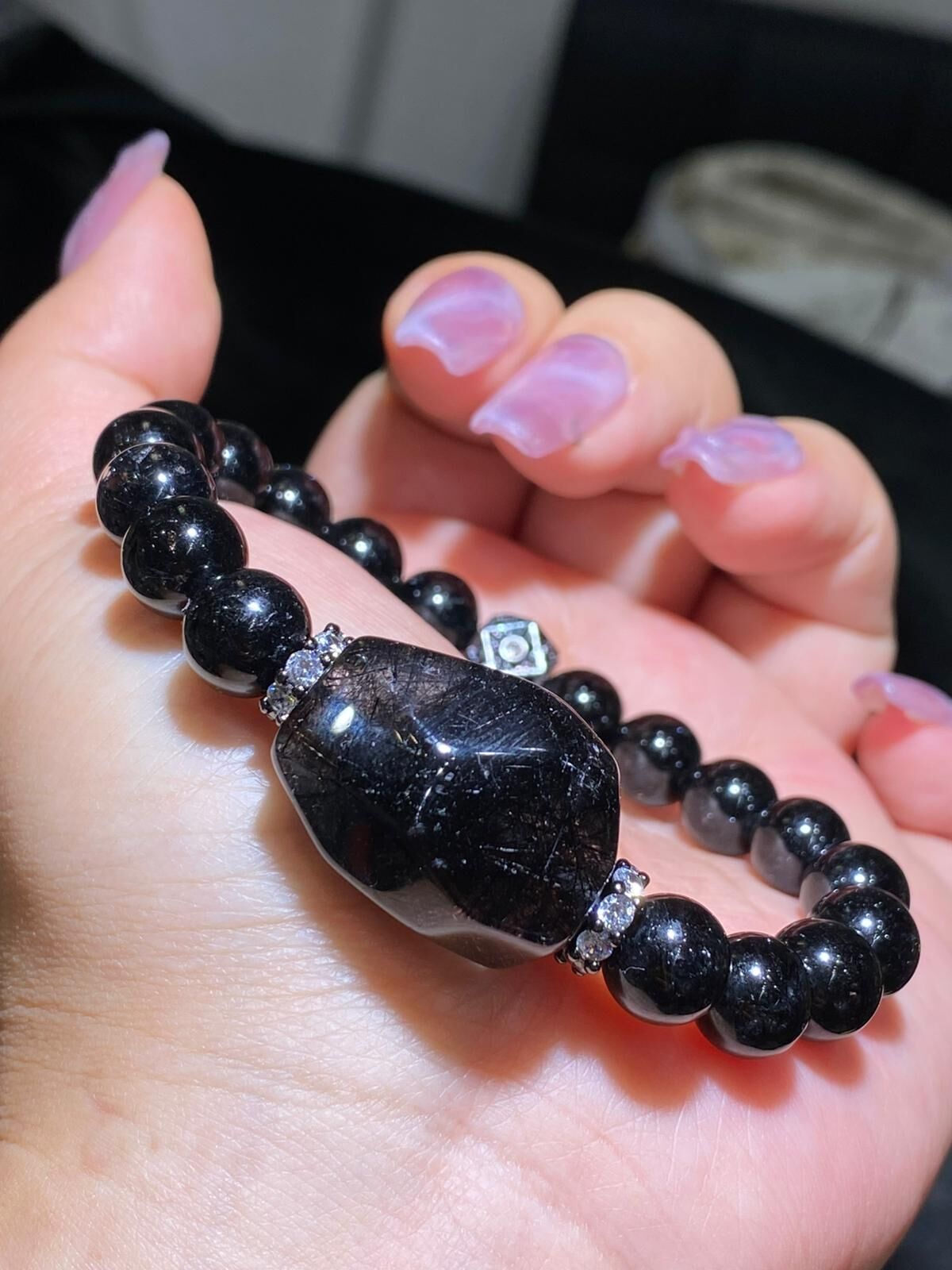 9-9.3mm黑髮配黑髮原石手串