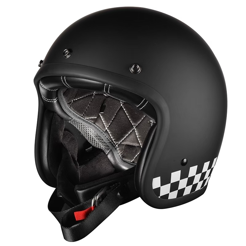 AMZ COSTA 818 彩繪 消光方格旗黑 3/4罩 復古帽 安全帽