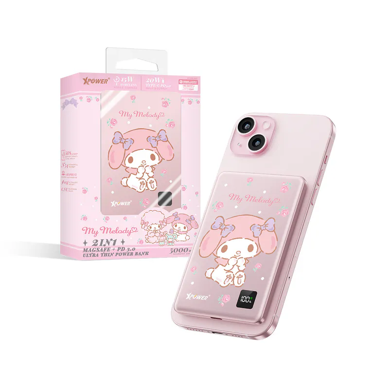 (3C認證版)XPower x Sanrio My Melody 3合1磁吸+PD3.0 5000mAh鋁合金移動電源 (M5K)