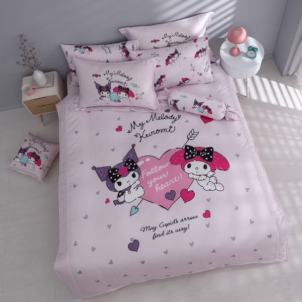 酷洛米&美樂蒂床包兩用被組｜精梳棉｜心型花園 愛心款