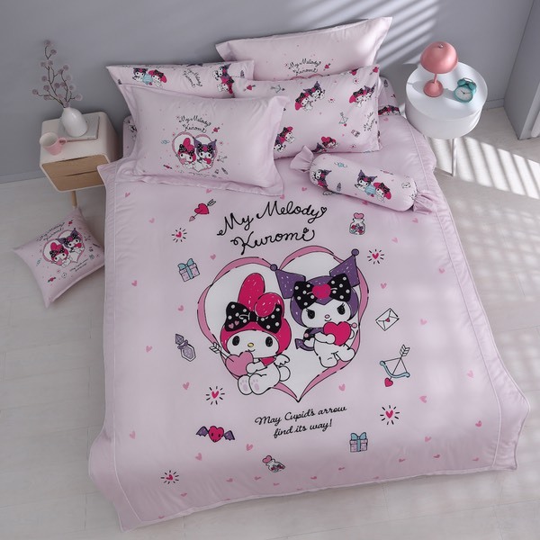 酷洛米&美樂蒂床包兩用被組｜精梳棉｜心型花園 心型款