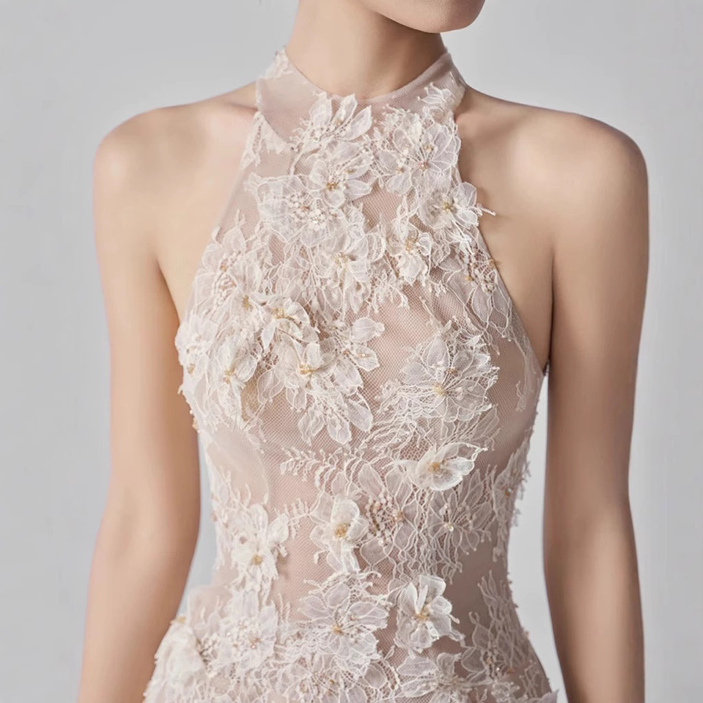 裸感立體蕾絲小禮服