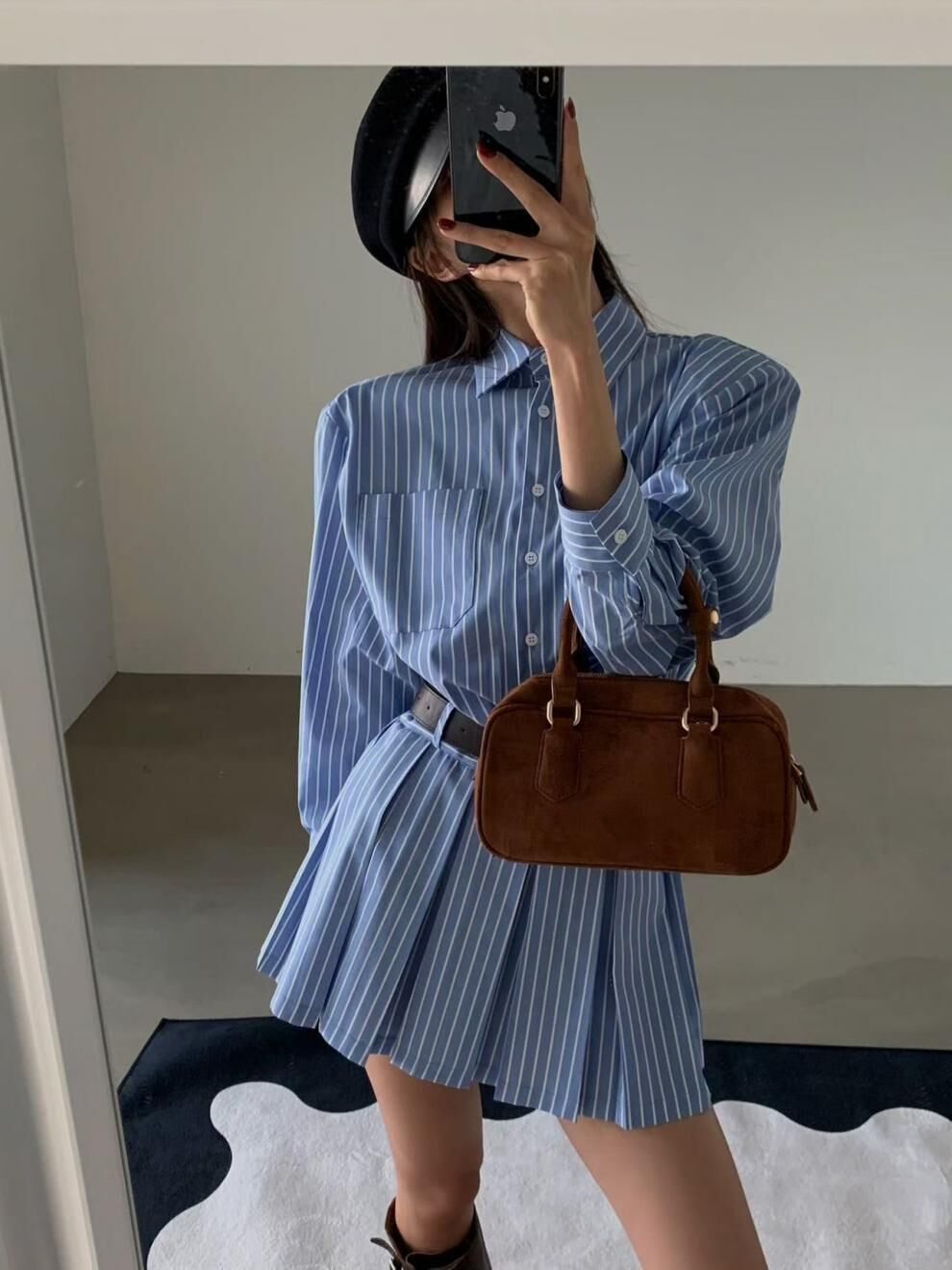 學院風 2件條紋襯衫洋裝