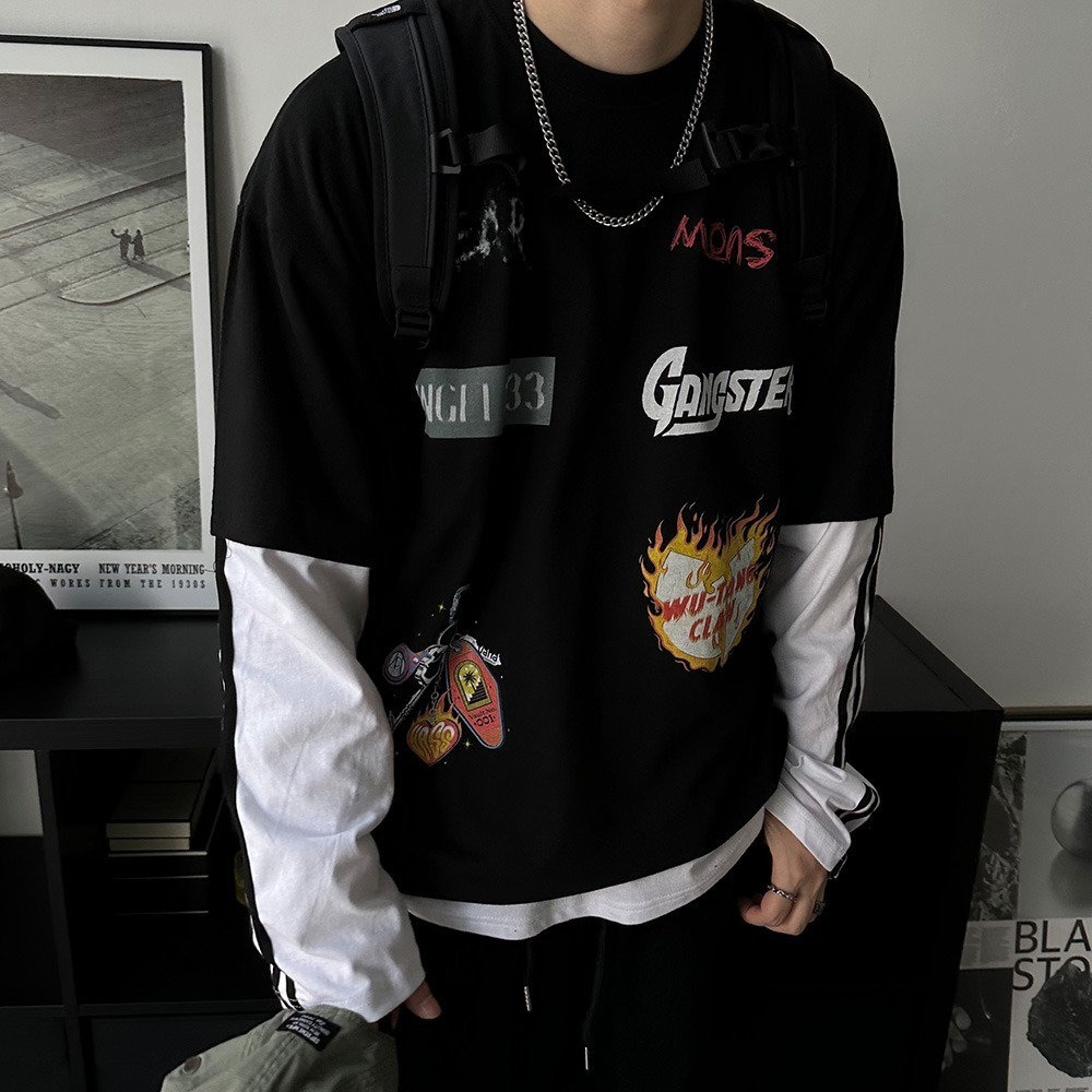 塗鴉雙層袖長袖上衣