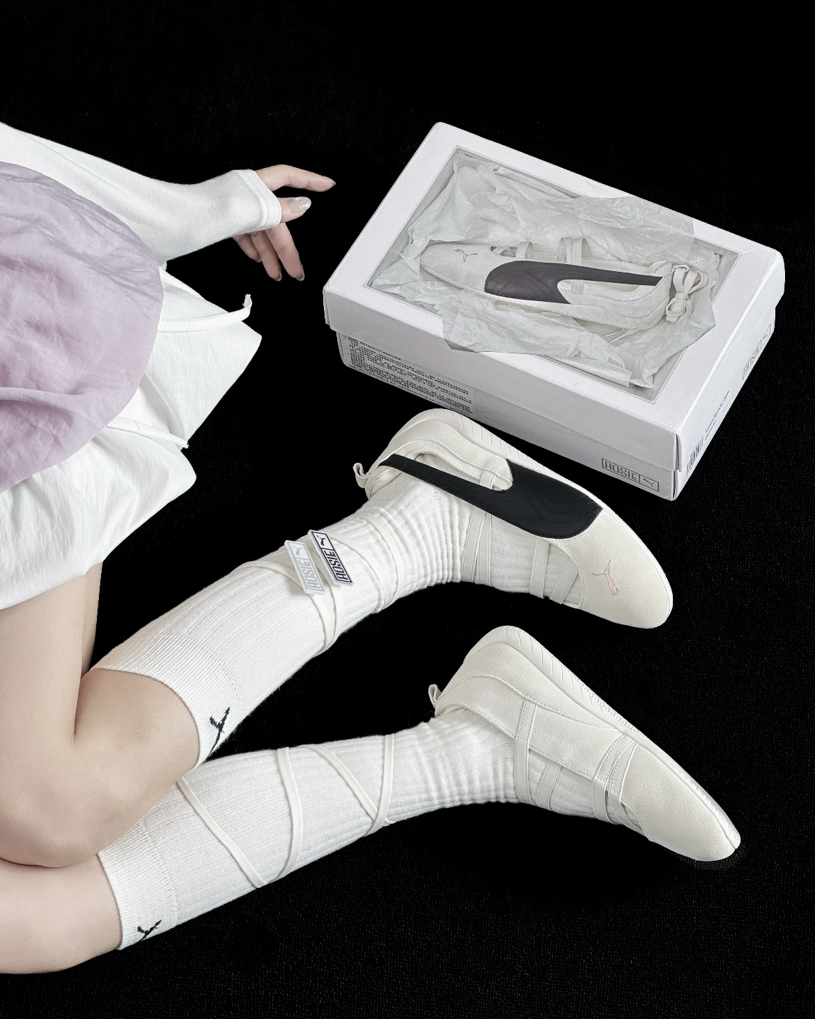 Rosé x Puma Speedcat Ballet "Rosé White" 白粉黑 聯名款 朴彩英 綁帶 芭蕾舞鞋 刺繡小標