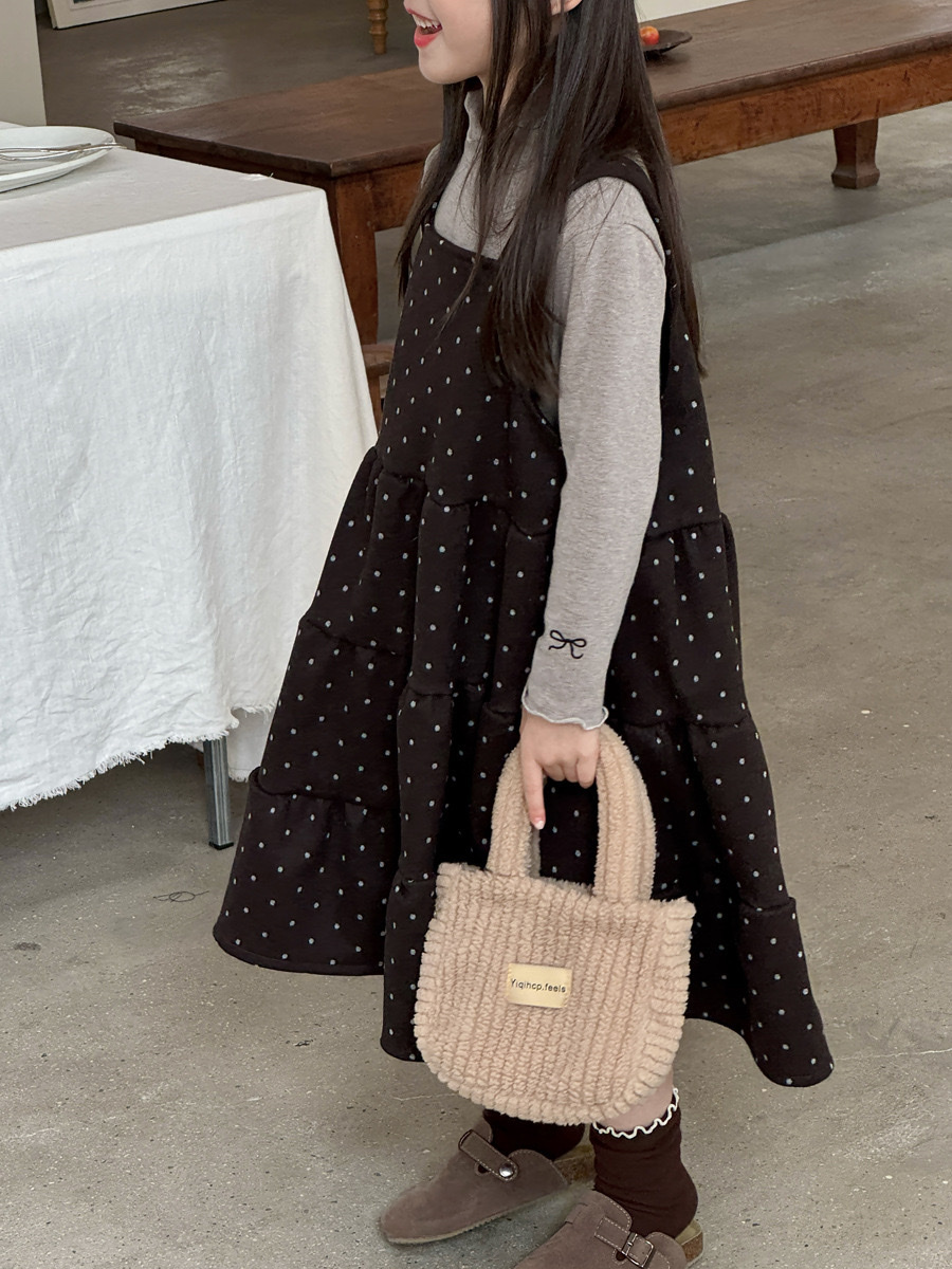 毛呢大裙擺點點吊帶裙