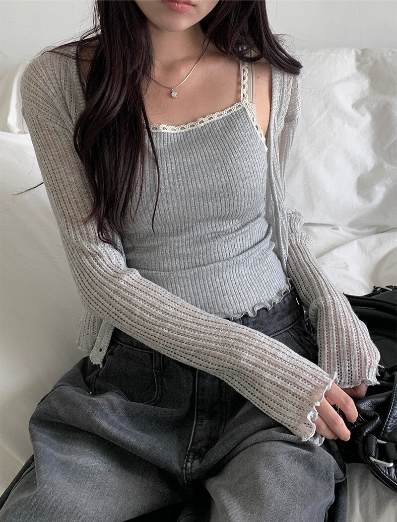 【代購】Anyonemore [Layered🤎] 蕾絲 方領 羅紋 吊帶 背心 (3色)