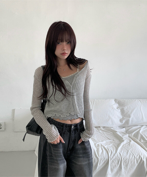 【代購】Anyonemore [Layered🤎] 蕾絲 方領 羅紋 吊帶 背心 (3色)