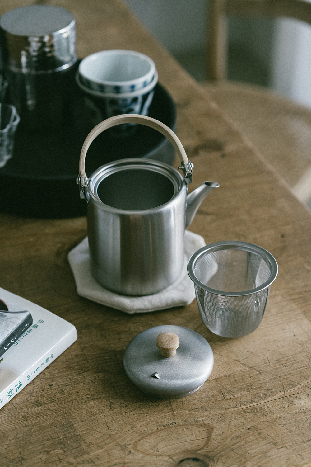 相澤工房AIZAWA日本製18-8不鏽鋼直筒茶壺 -（天然竹柄弦手）