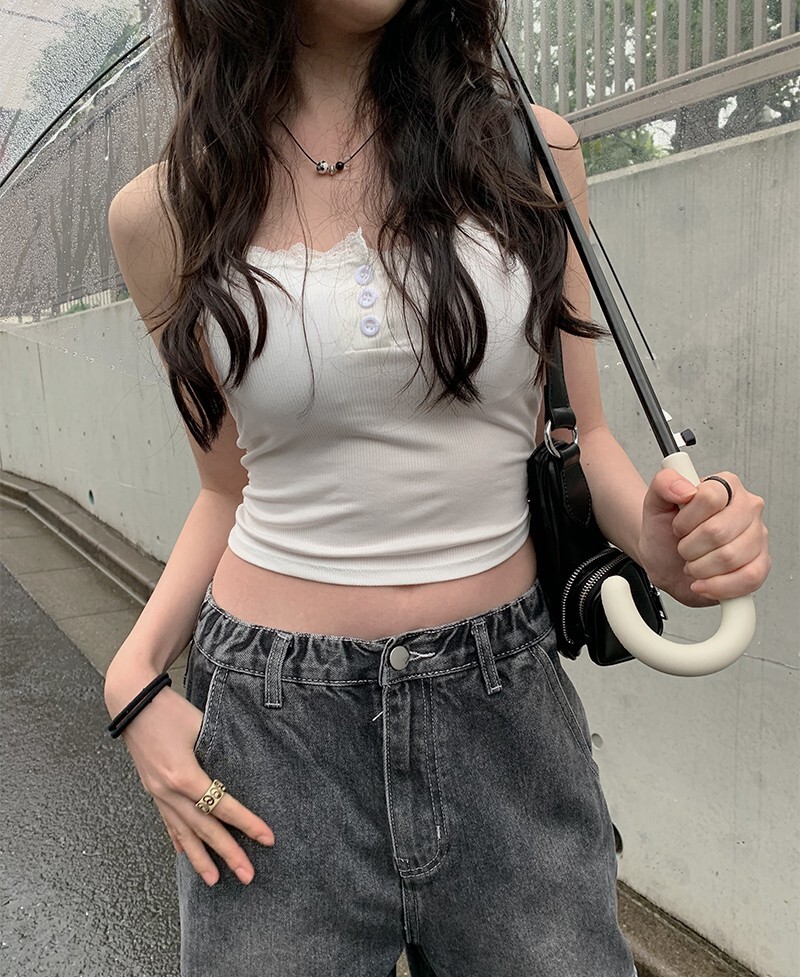 【代購】Anyonemore [A/M款・加墊版] 浪漫 蕾絲 排扣 吊帶 背心 (3色)