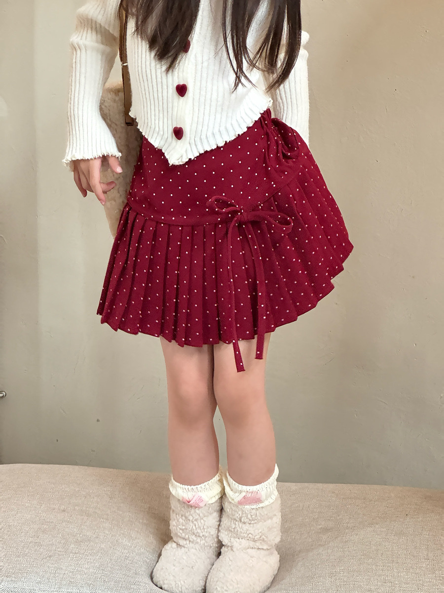 俏皮紅波點綁帶百褶裙