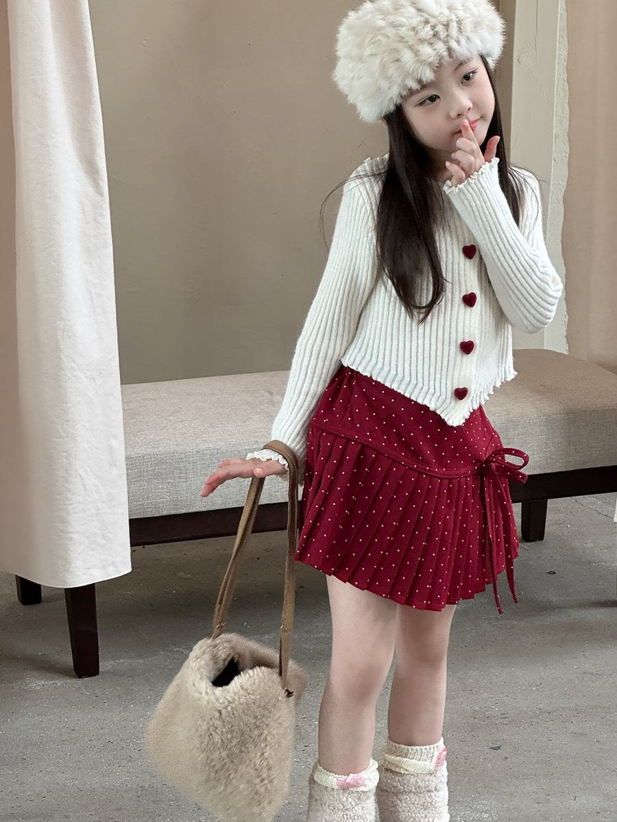 俏皮紅波點綁帶百褶裙