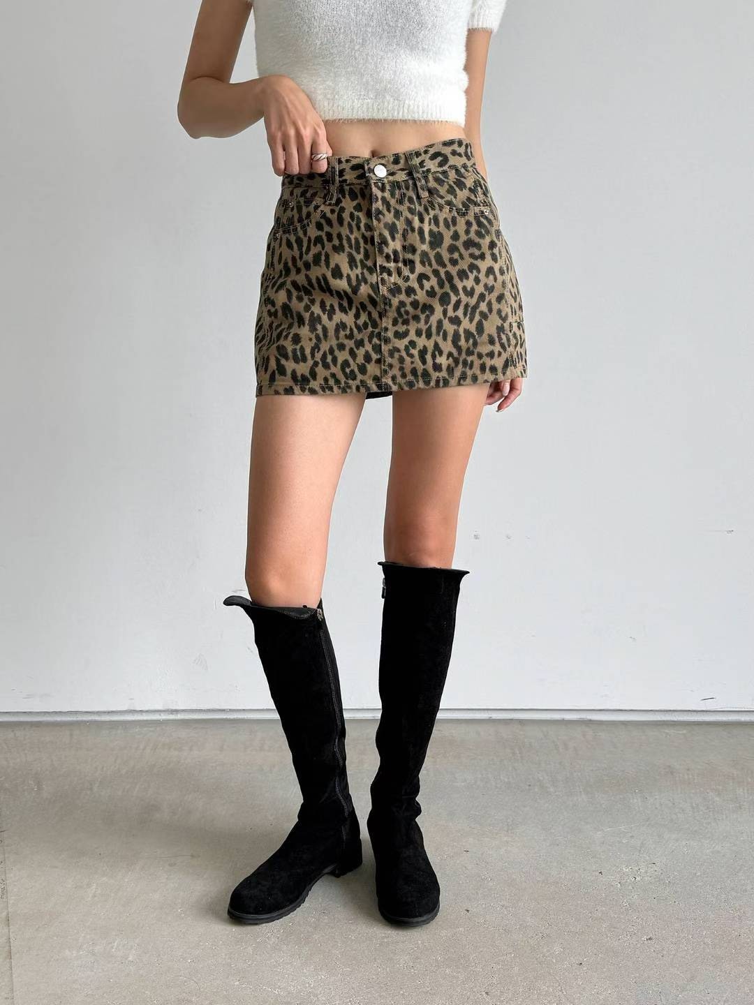 5832豹紋牛仔短裙