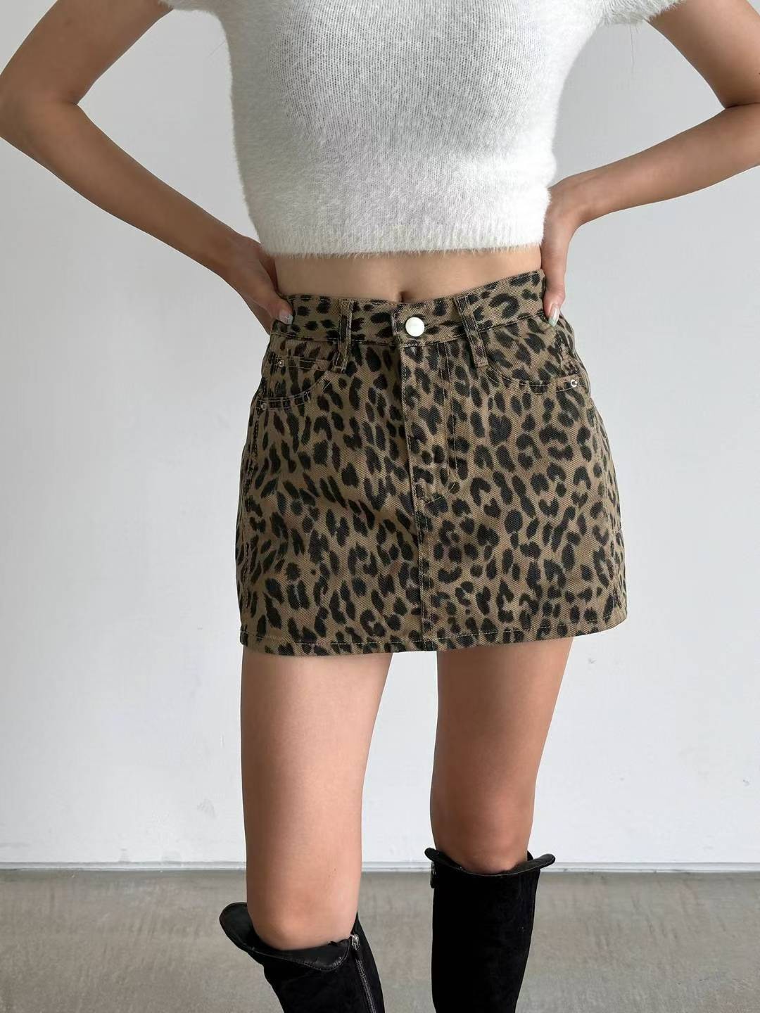 5832豹紋牛仔短裙