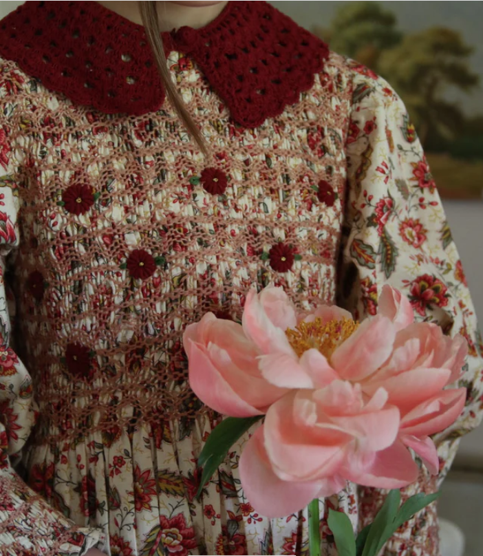 Bonjour Diary｜可拆式鉤針領上衣- Handsmock blouse with crochet