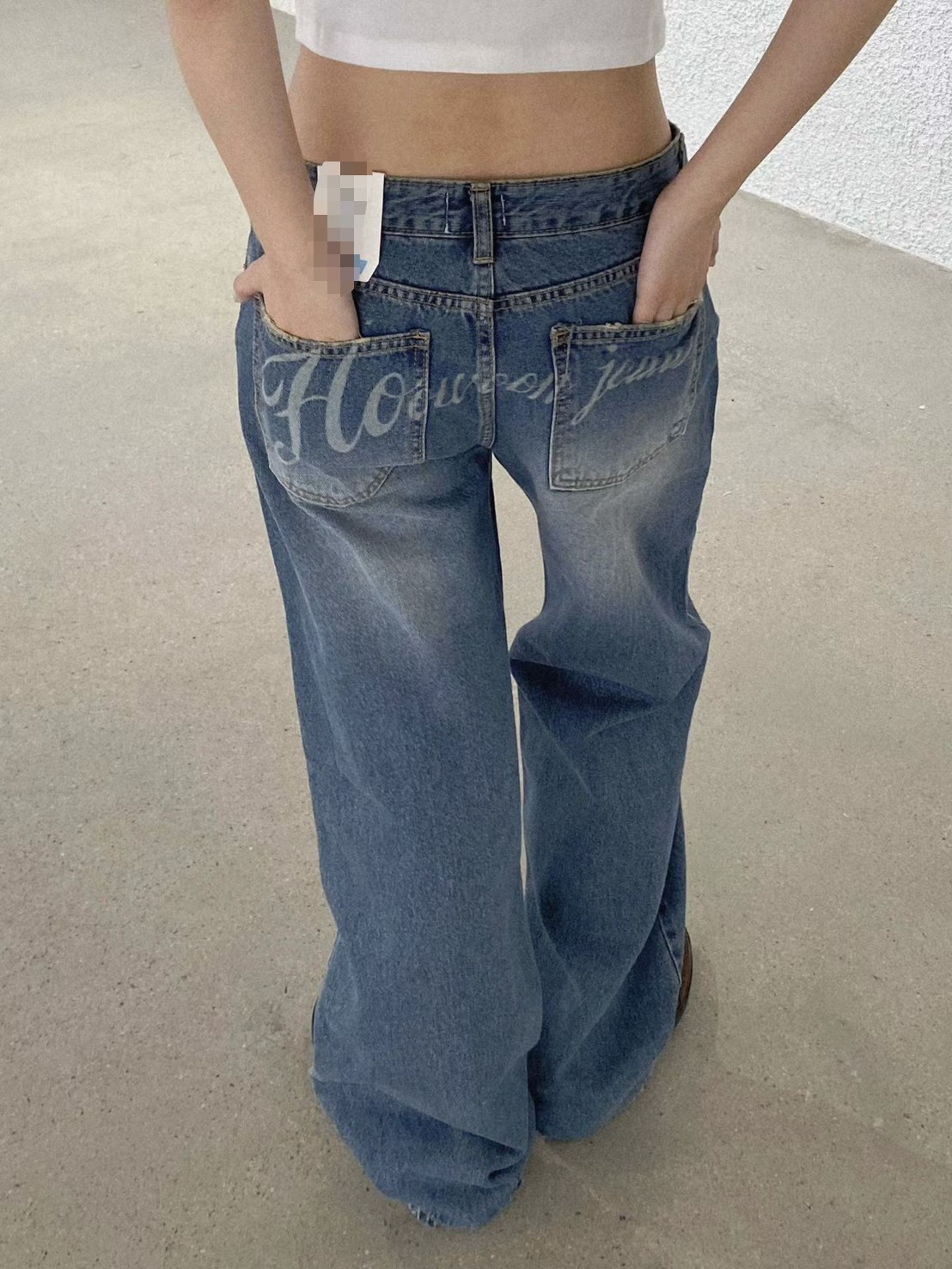 3118臀印字牛仔長褲