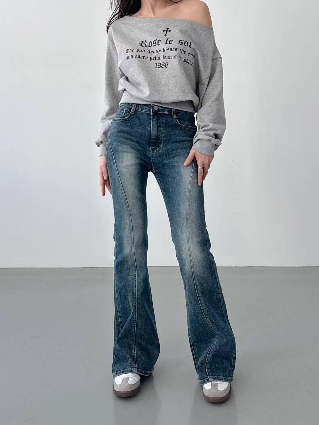 1727弧車線牛仔長褲