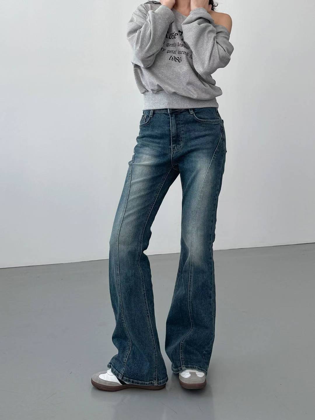 1727弧車線牛仔長褲