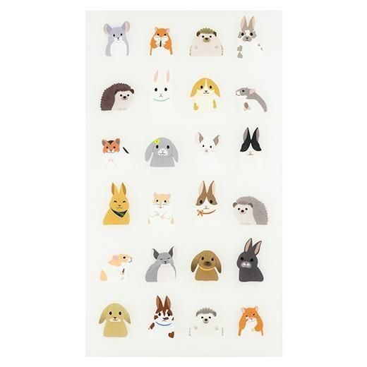 兔子和囓齒動物 動物表情 霧面透明貼紙 可重複黏貼 ｜日本Greeting Life