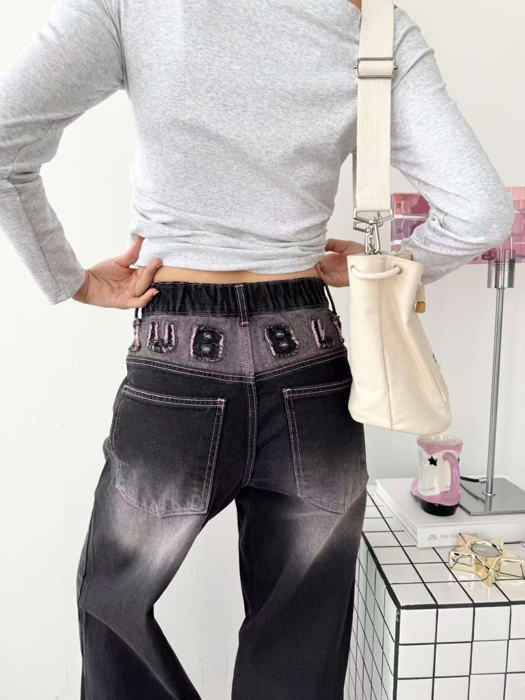 733BUBBLE背字牛仔長褲