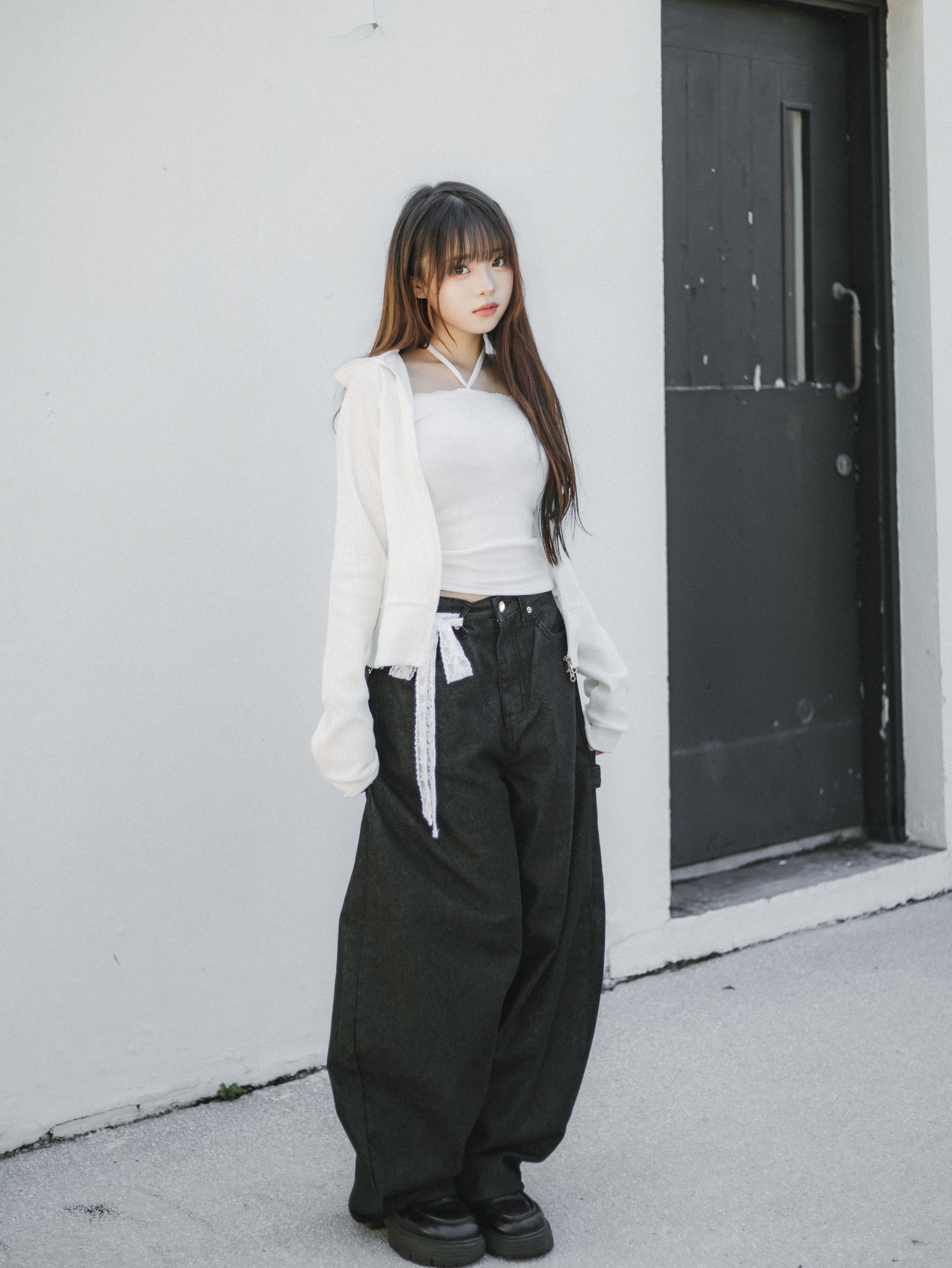 直紋雙十字架翻領外套