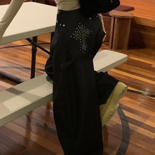 1619豹紋十字架牛仔垮褲