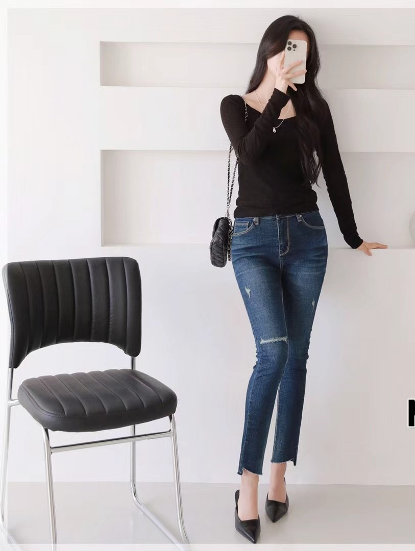 3158鬆緊腰牛仔長褲