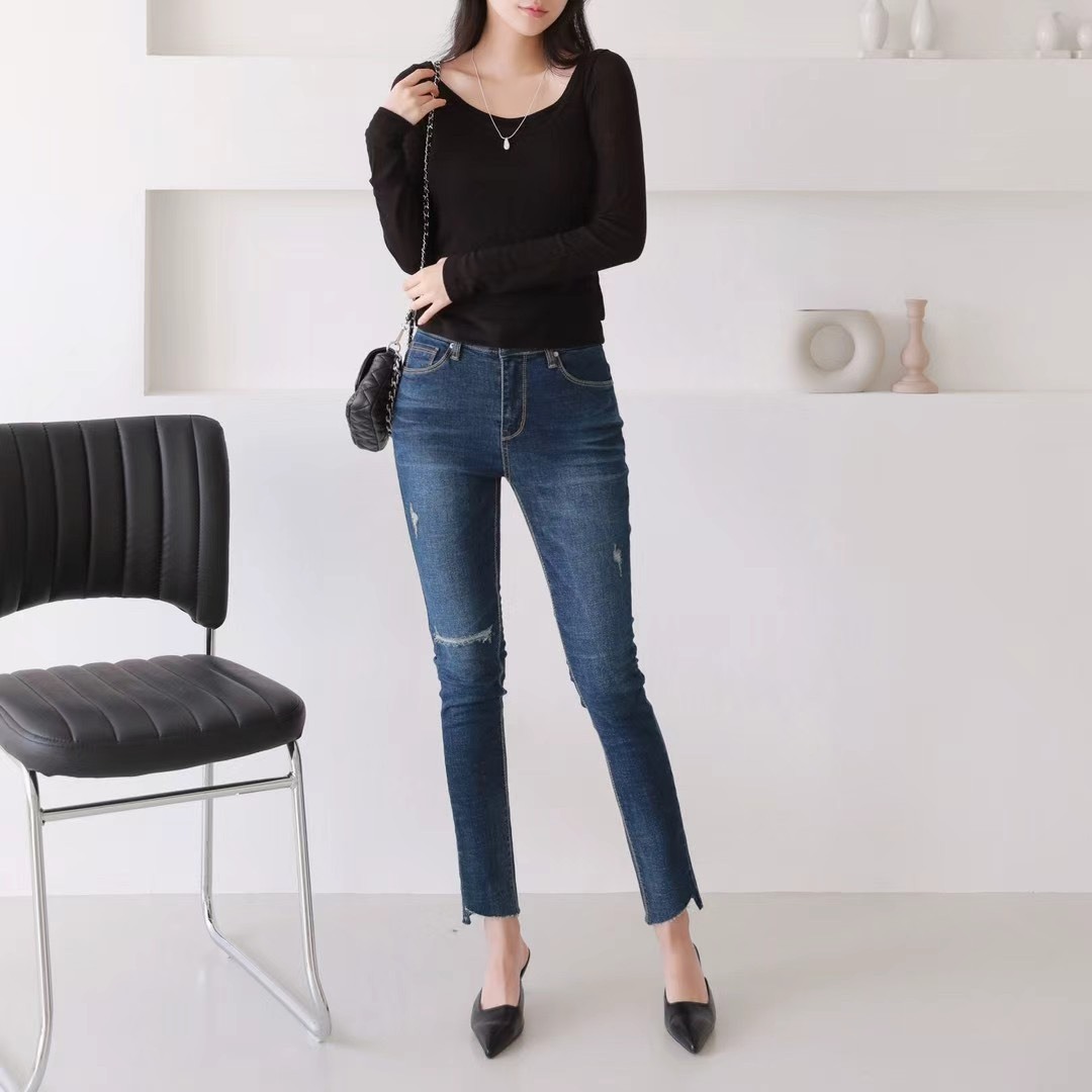 3158鬆緊腰牛仔長褲