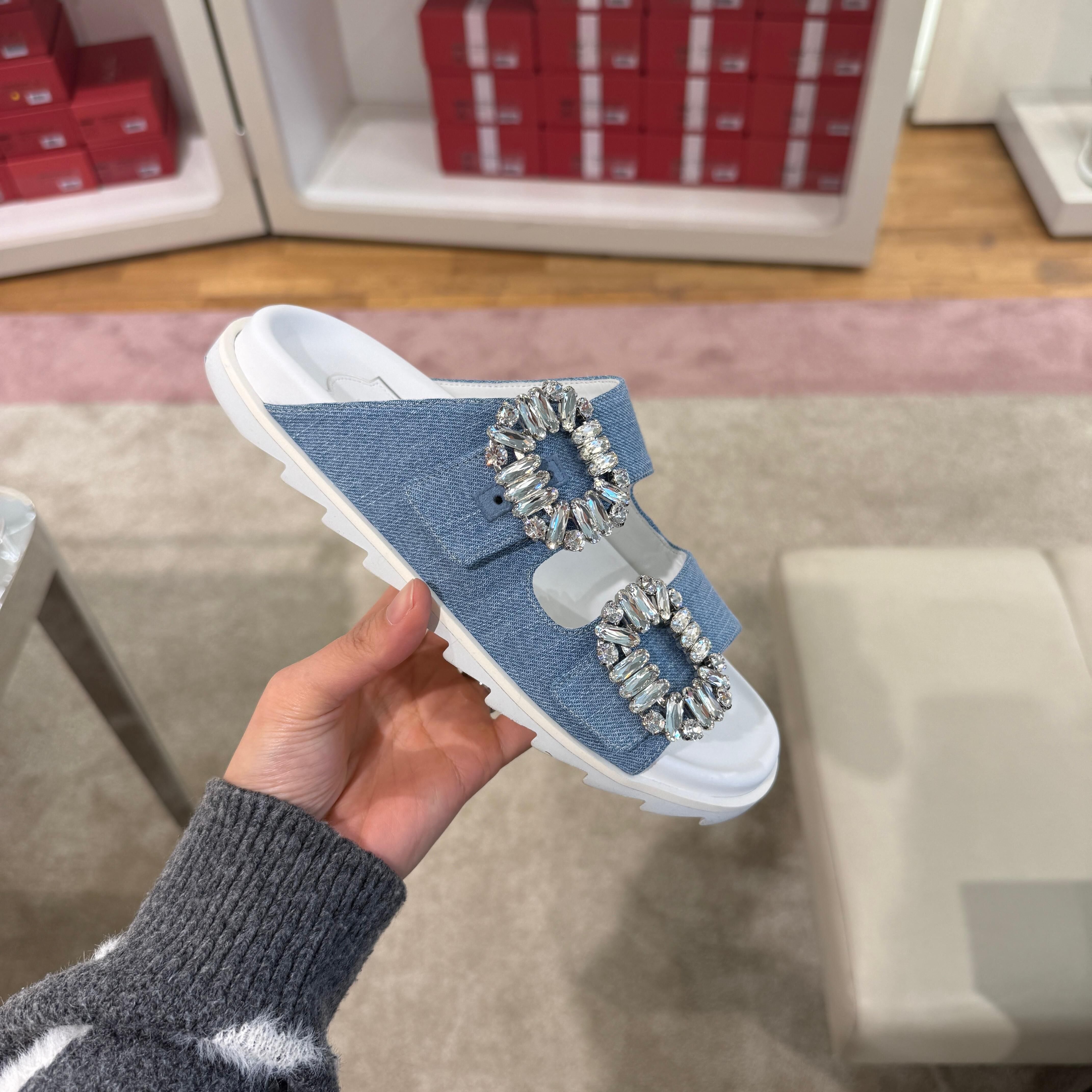 Roger Vivier RV slide viv strass denim slides mules blue