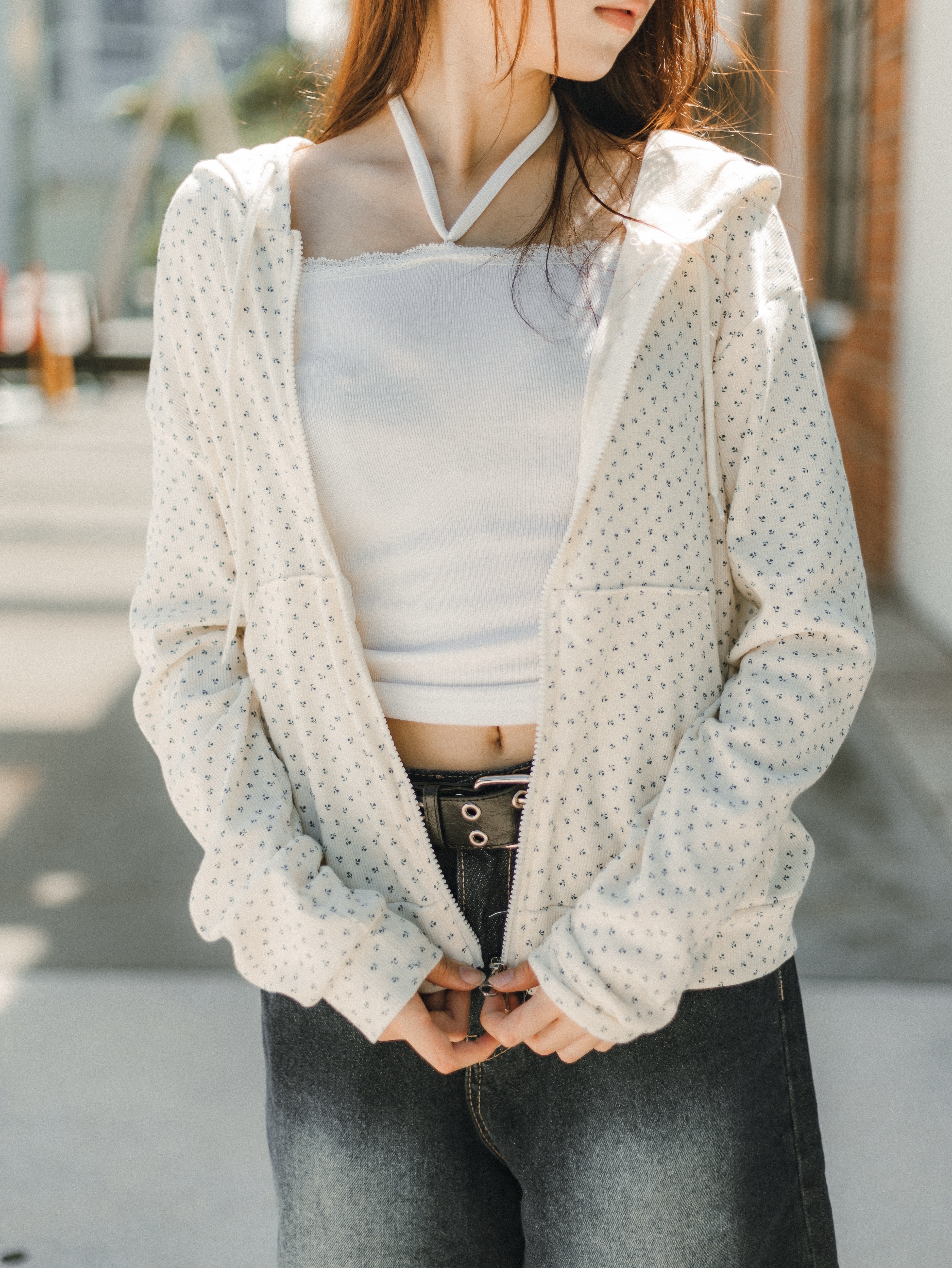 Casual Floral Print Double Zip Jacket