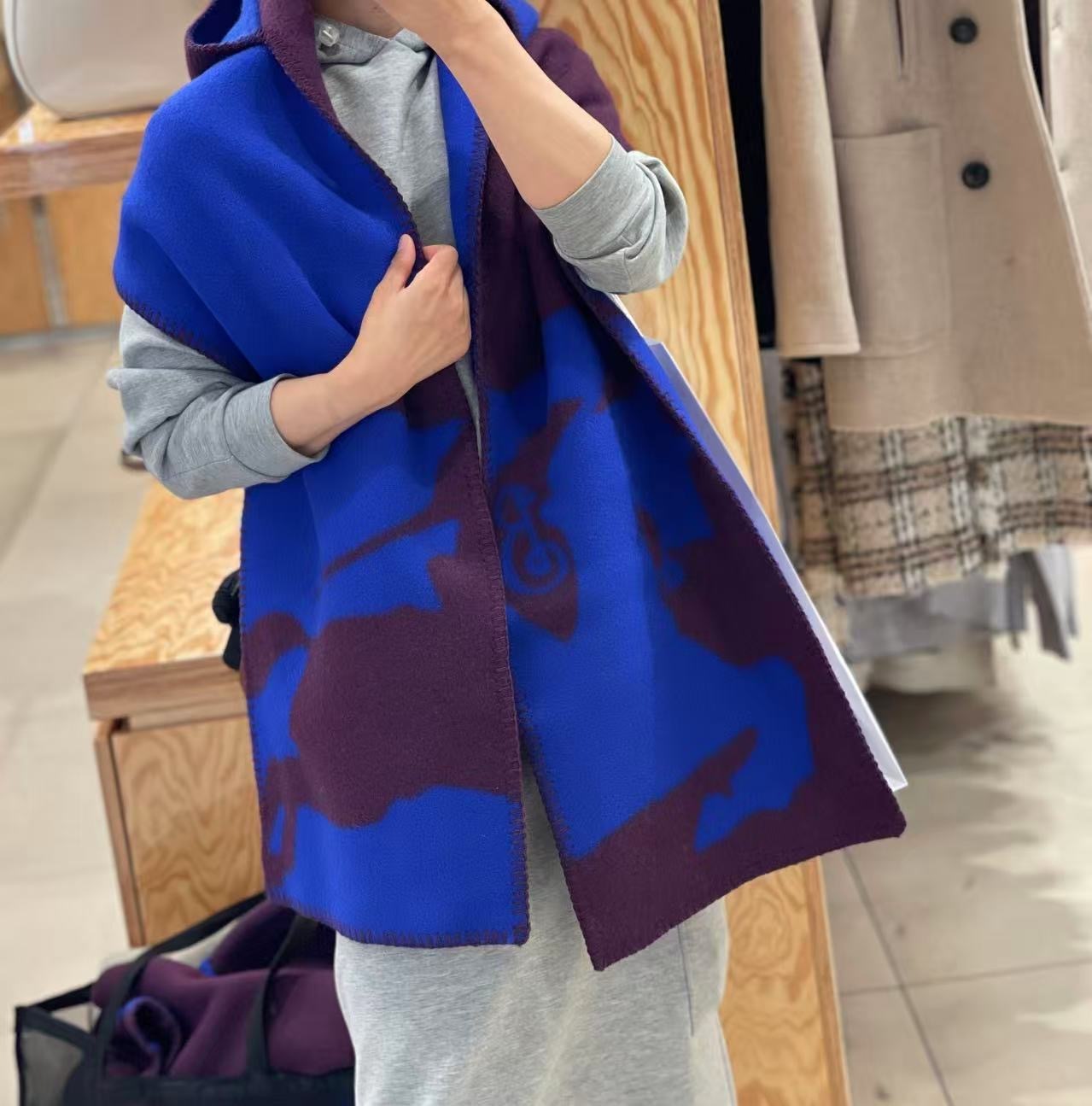 Burberry MU Split EKD Hooded Scarf Purple Blue 200*30