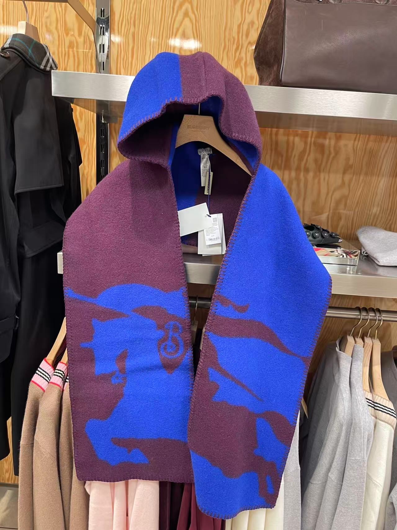 Burberry MU Split EKD Hooded Scarf Purple Blue 200*30