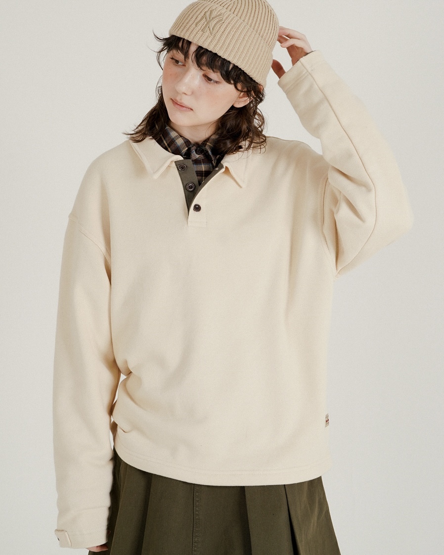 <預購> 韓國WV PROJECT 復古感高磅素色翻領無縮口大學T