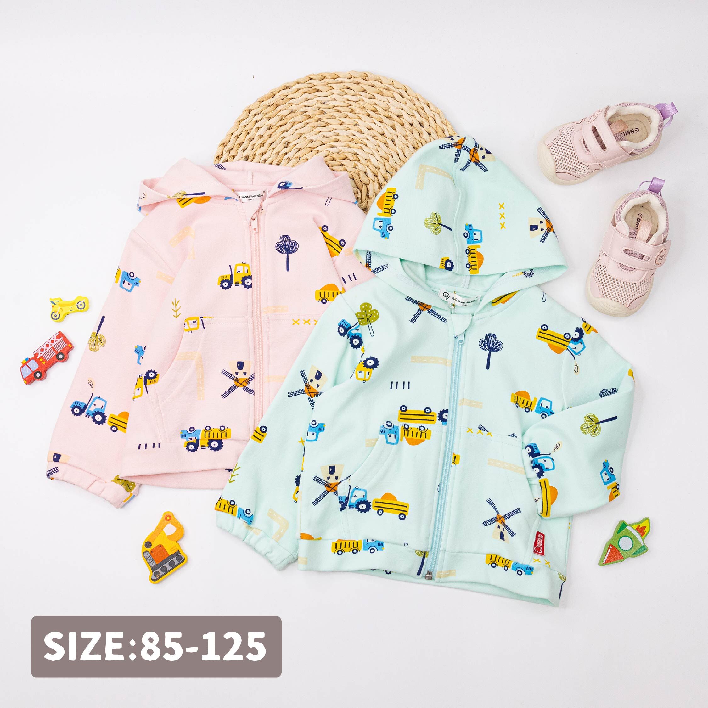 范侖鐵諾【52501】童趣車車手繪塗鴉連帽外套＊二色