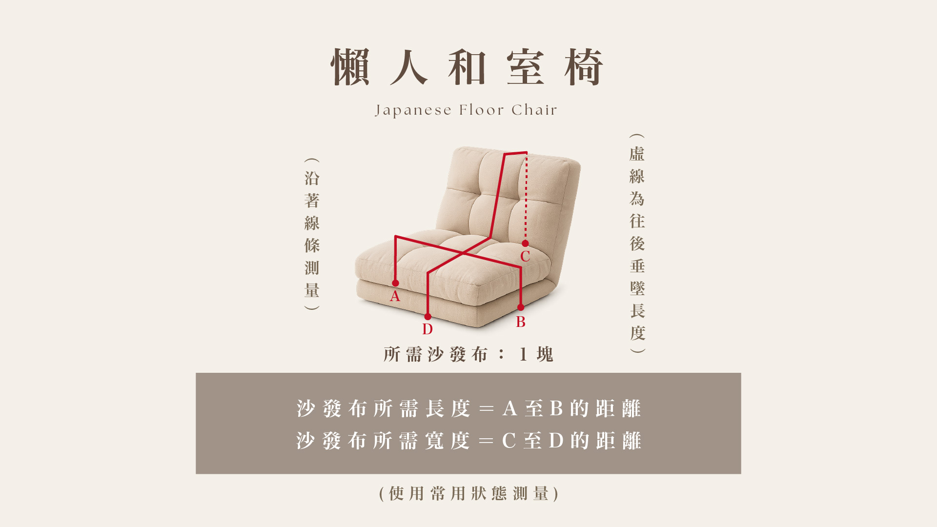沙發布測量教學｜懶人和室椅示意圖