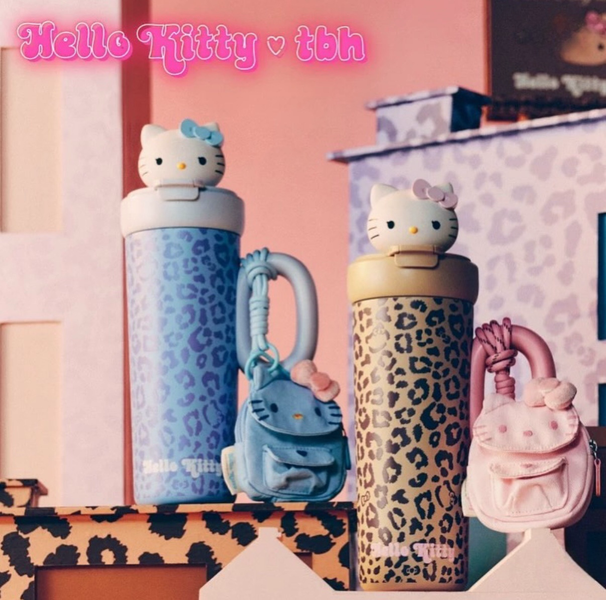 Hello Kitty x TBH 夏日黑皮系列 變色保溫杯 吸管杯 直飲杯 豹紋 附Mini收納包 2色 700ml (任買兩件711免運)/預購