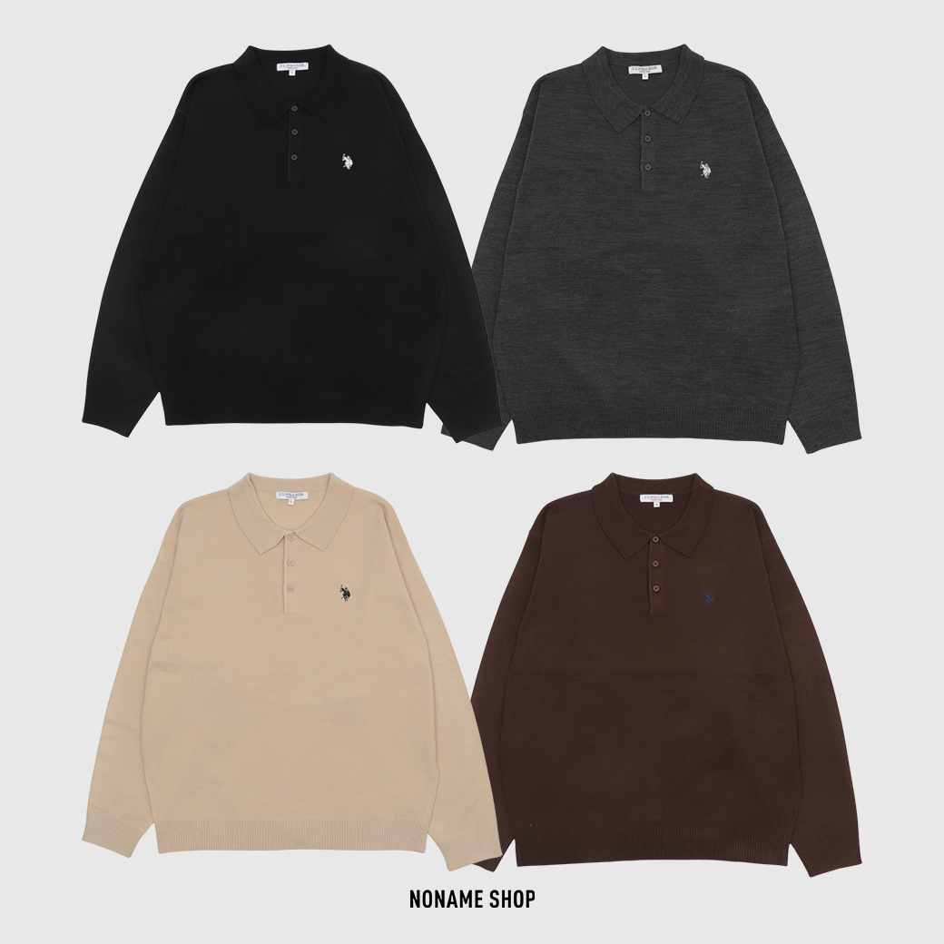 U.S. POLO ASSN 落肩 刺繡 針織 POLO衫 長袖 四色 (男款)