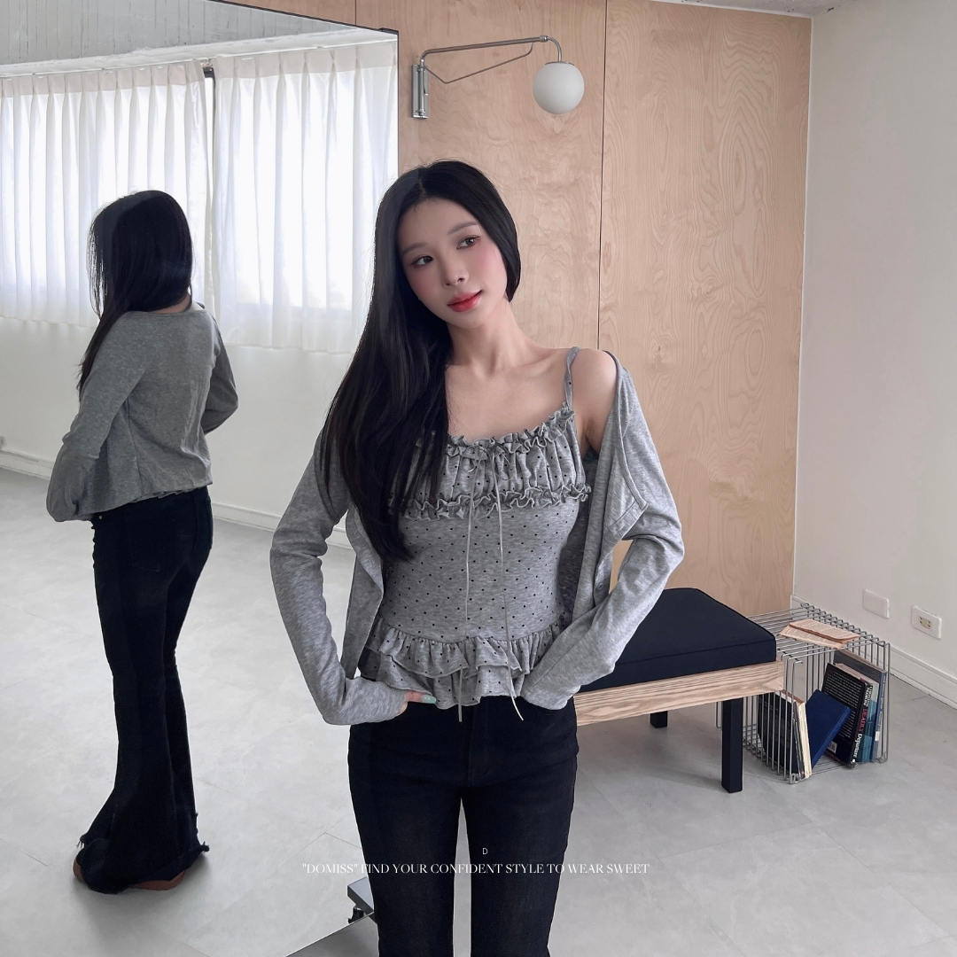 【波點純欲】DOMISS甜辣兩件套  外套 套裝上衣-2色(現貨) 吊帶 背心+外套