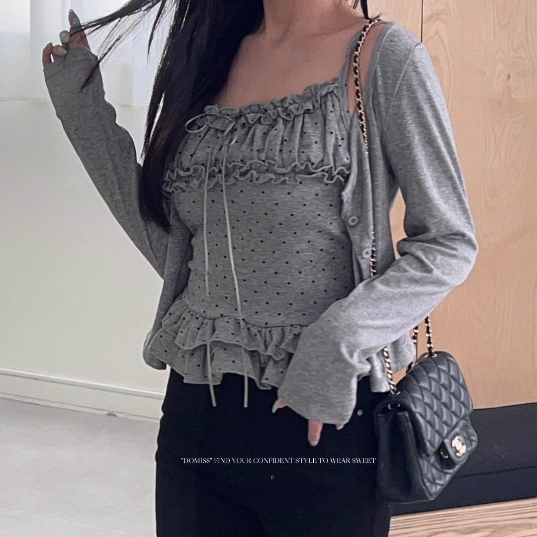 【波點純欲】DOMISS甜辣兩件套  外套 套裝上衣-2色(現貨) 吊帶 背心+外套