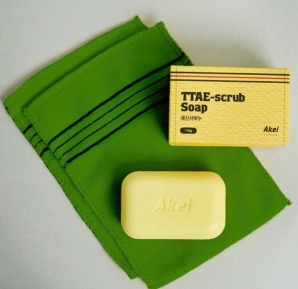 (預購商品 9/29收單) 韓國 AKEI 韓式去角質搓澡組 肥皂 110gX1+搓澡巾X2